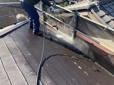 川越市　屋根塗装　高圧洗浄