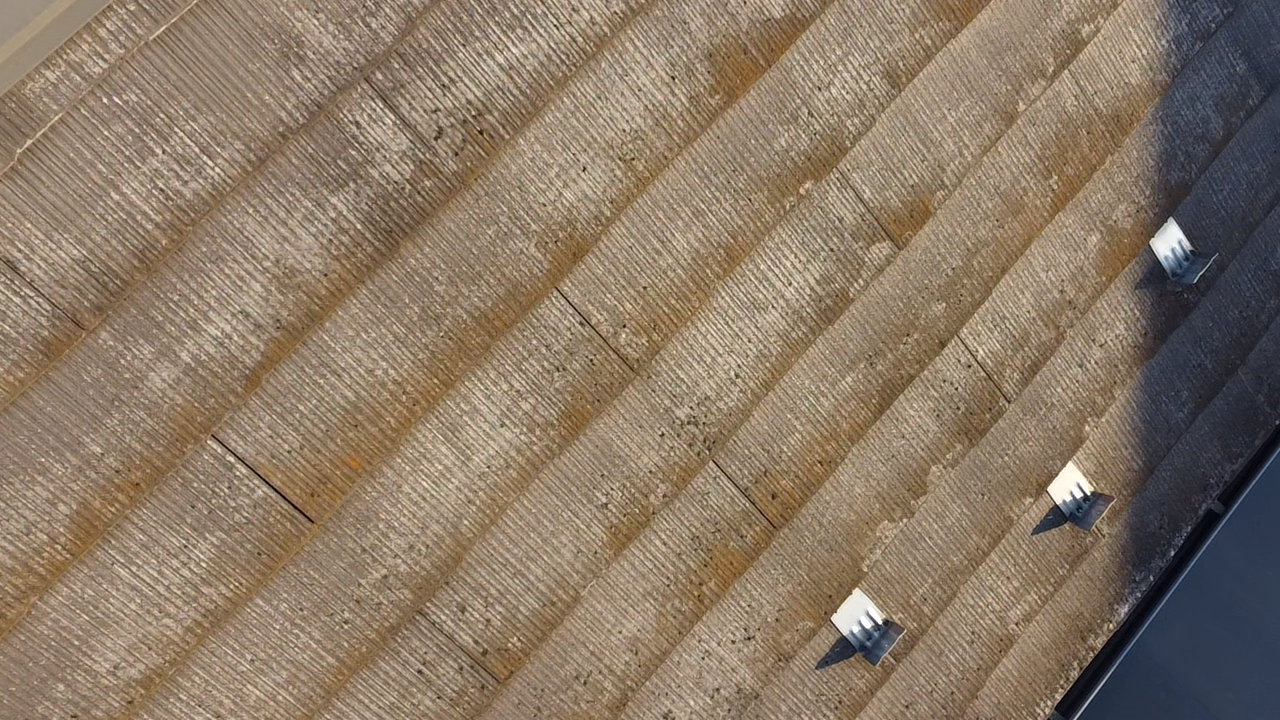 苔が生えた黒いスレート屋根